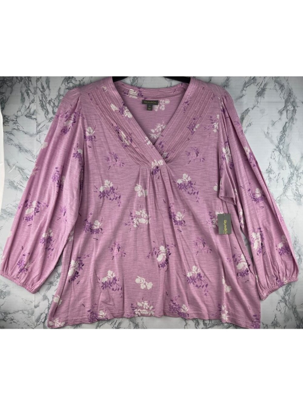 Style & Co. Womens 2X Millie Pink Knit Top With Floral Pattern